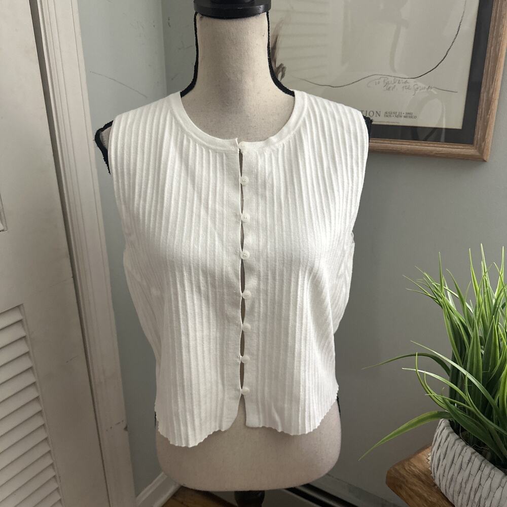Song of Style Aimee Song Sweater Vest Womens XL Cream Ribbed Knit Minimalist